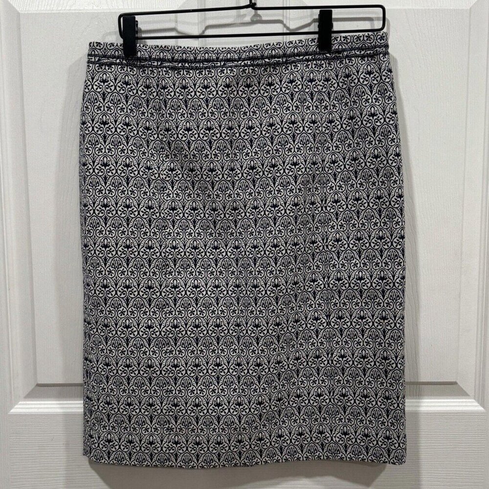 Women's Tory Burch Blue White Pencil Skirt Formal Geometric Size 6